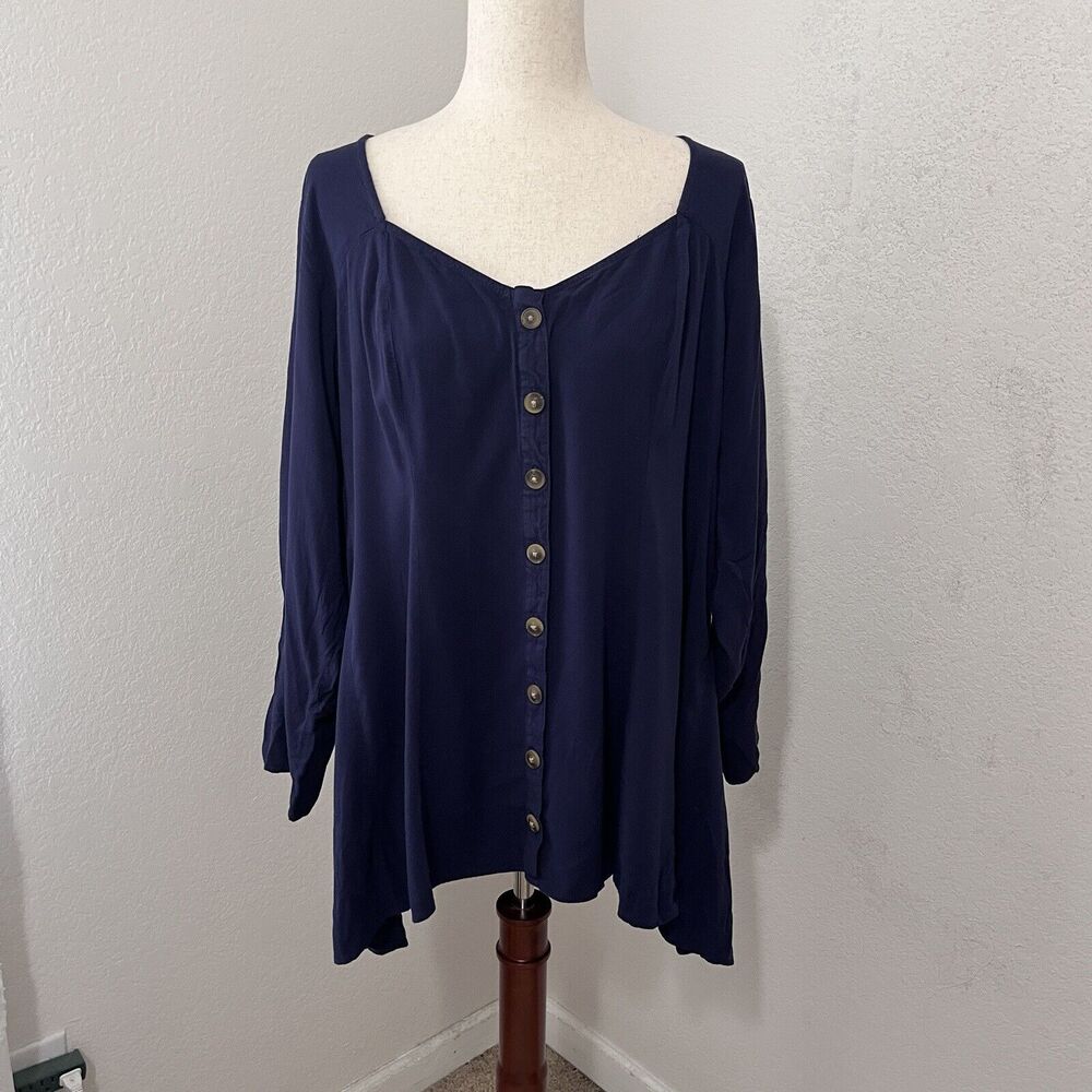 Torrid Womens Button Front Blouse Size 3 Blue Long Sleeve Lightweight V-Neck - Picture 1 of 7